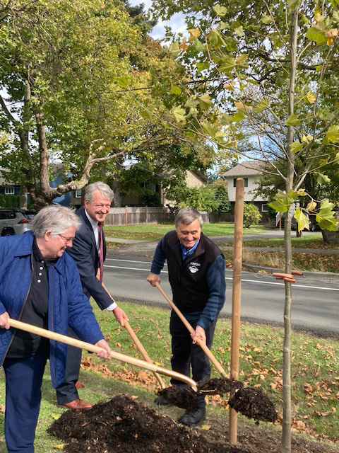 Left to right are: Victoria Councillor Marianne Alto, Professor Geoff Bird, Royal Roads University, and Saanich Mayor Fred Haynes